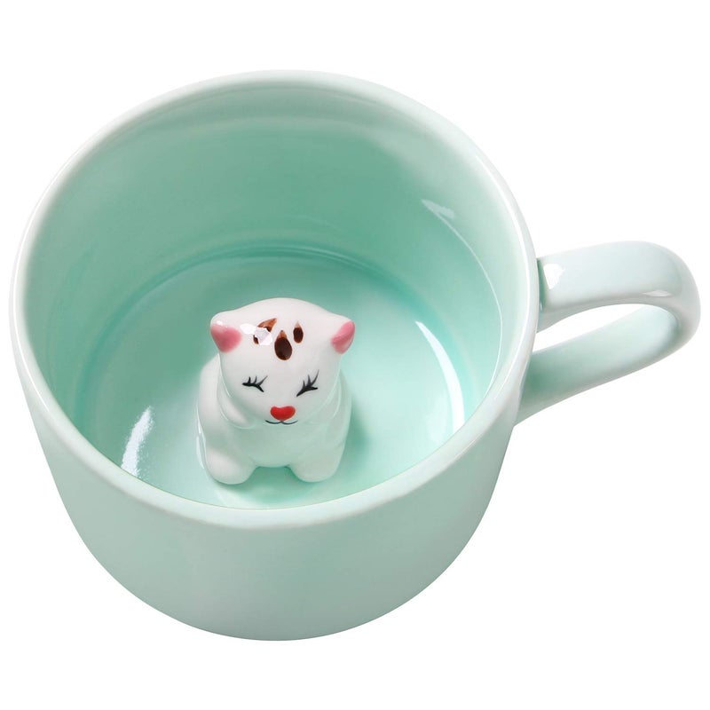 Lemon Park Surprise 3D Coffee Mug Animal Inside 8 oz with Kitten,Cute Cartoon Handmade Ceramics Cup,Christmas Birthday Surprise for Friends Family or Kids (Kitten) - Image 1